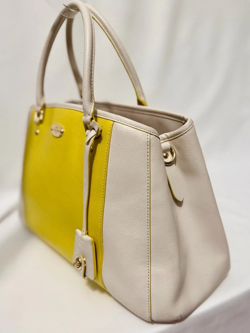 Coach Margot Carryall Bicolor Leather Yellow Chalk Large Satchel Bag